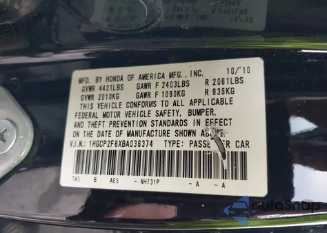 2011 Honda Accord 2.4 Ex-L from USA, damaged, VIN 1HGCP2F8XBA036374
